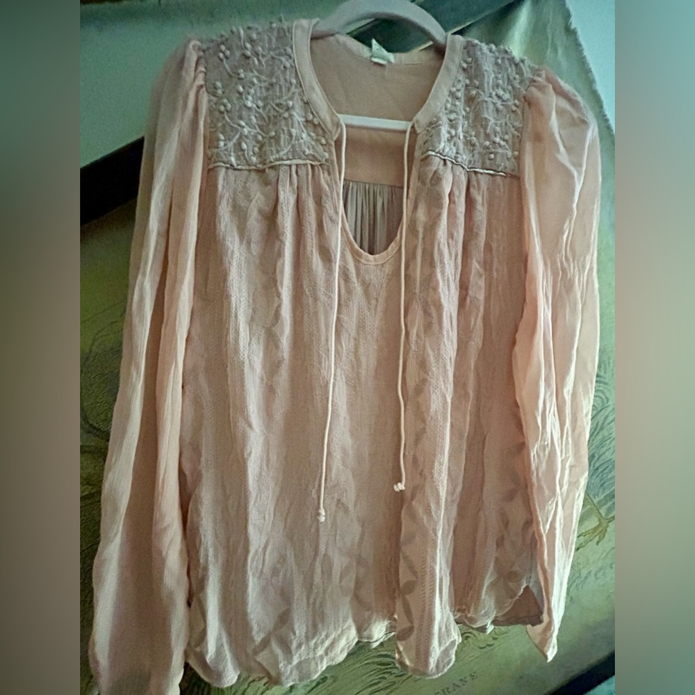 * New Tiny Anthropologie Brand Ballet Pink Boho Peasant Blouse SZ Medium *